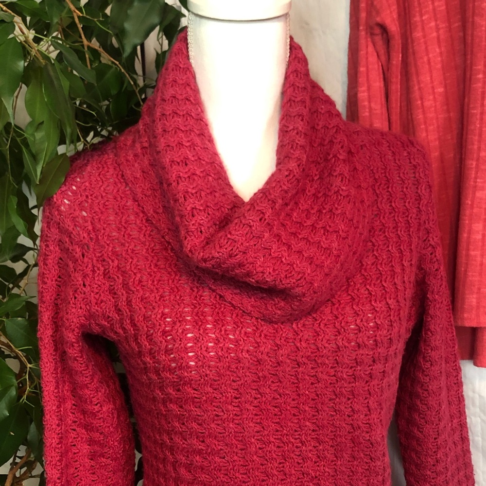 BANANA REPUBLIC size small pink cranberry turtle neck sweaters thick chunky - Picture 2 of 11